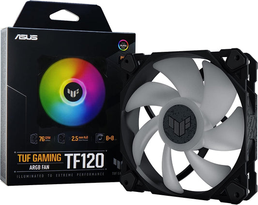 ASUS TUF Gaming TF120 ARGB Chassis Fan 3-Pin Customizable LEDs Blade, Advanced Fluid Dynamic Bearing, 120mm PWM Control, Double-layer LED Array for Computer Cas
