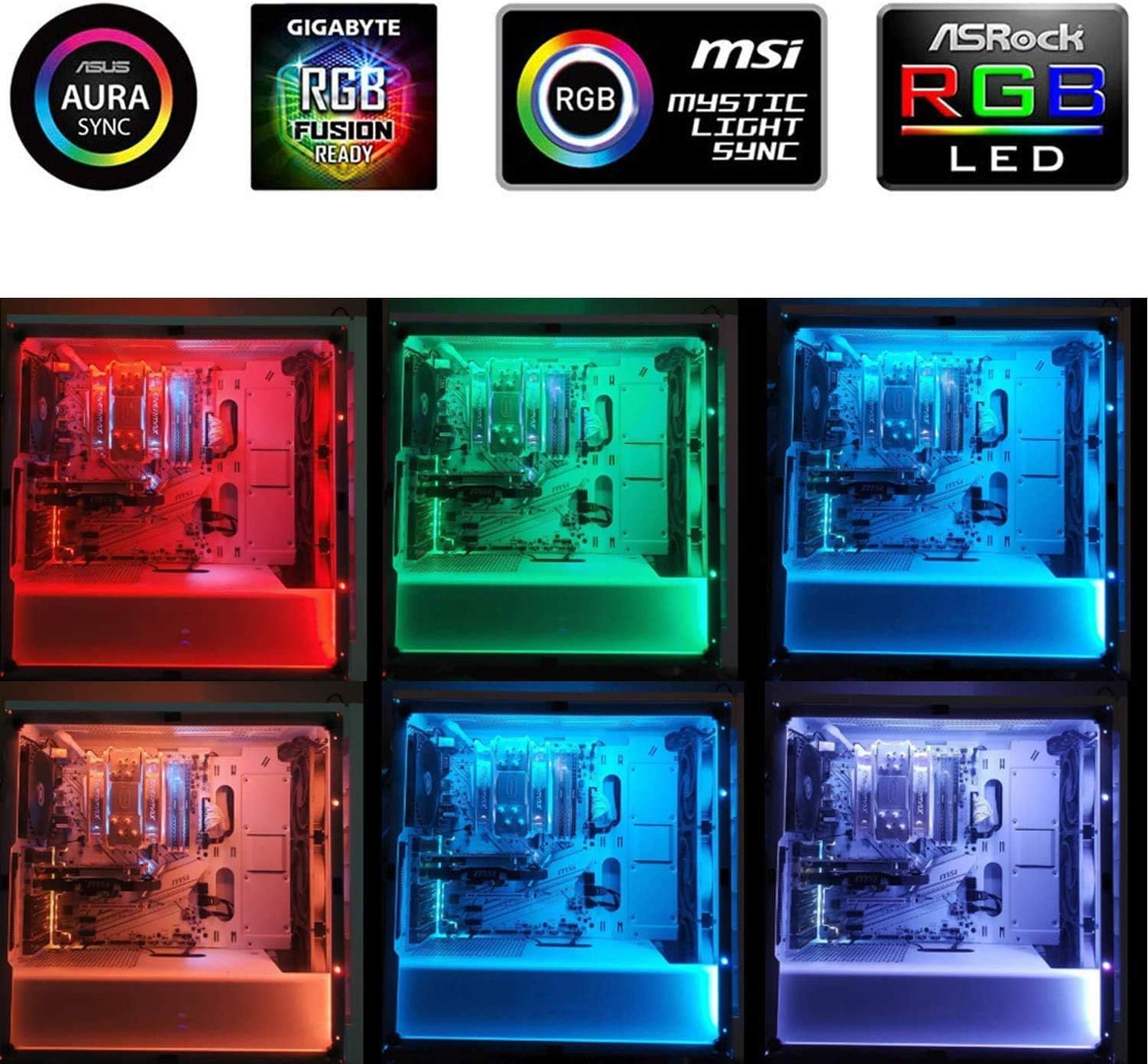 RGB LED Strip Light, 36 LEDs 2pcs 12inch Magnetic LED Strip for Motherboards 12V 4Pin RGB