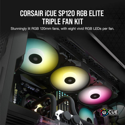 CORSAIR - ICUE Sp120 RGB Elite Performance 120mm PWM Triple Fan Kit with Icue Lighting Node Core