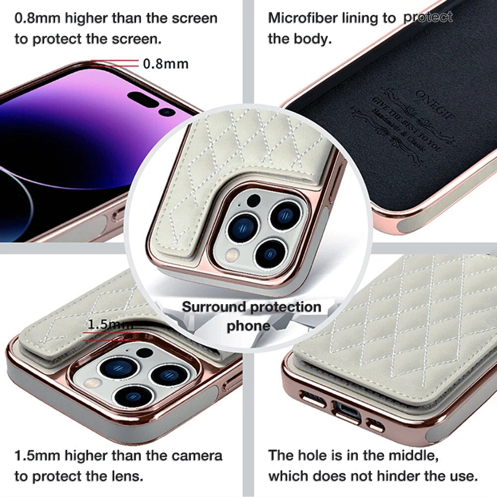 ONEGIF Wallet Leather Case For iPhone 13 14 15 Pro Max Plus Luxury Embroidery Magnetic Flip Card Holder Phone Stand Cover