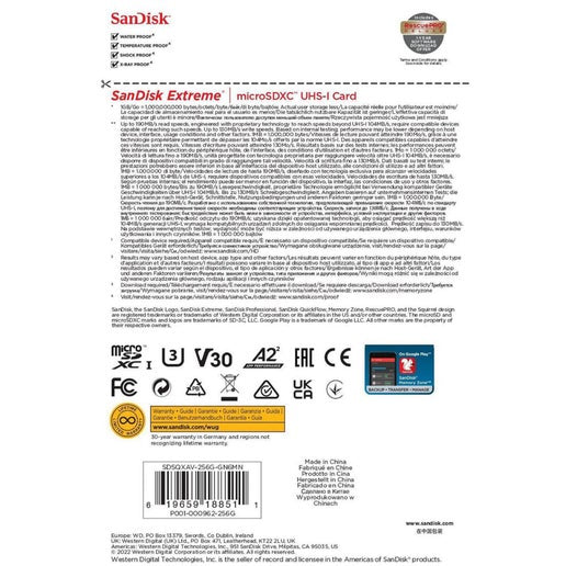 sandisk Extreme MicrosDXC V30 U3 C10 A2 UHS-I 190MB/R 130MB/W