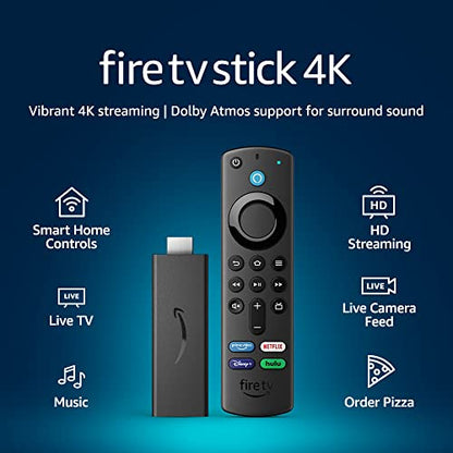 Amazon Fire TV Stick 4K, brilliant 4K streaming quality, TV and smart home controls, free and live TV