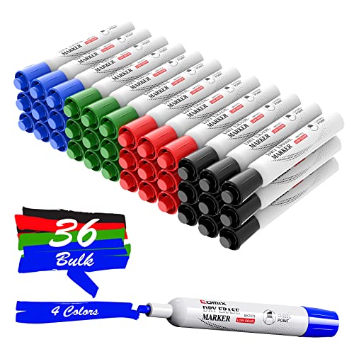 Comix Dry Erase Markers, Chisel Tip White Board Markers, 36 Bulk 4 Assorted Colors Low Odor Markers for Teachers Office & School Supplies
