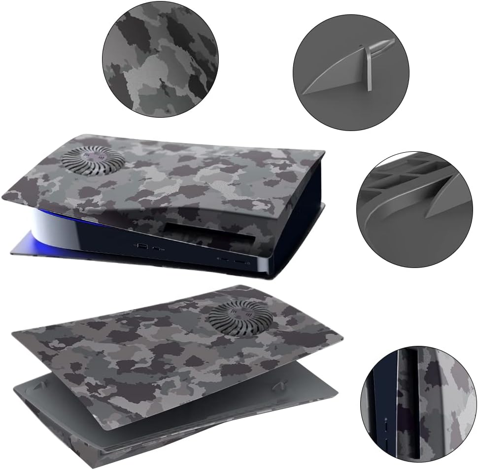 PS5 Cover Plate with Anti-Scratch, Anti-Fingerprint and Airflow Vents - Grey Camouflage Design