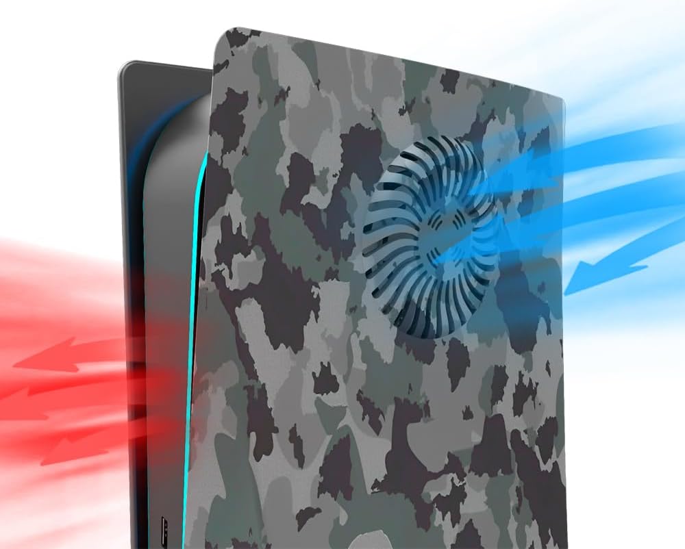 PS5 Cover Plate with Anti-Scratch, Anti-Fingerprint and Airflow Vents - Grey Camouflage Design