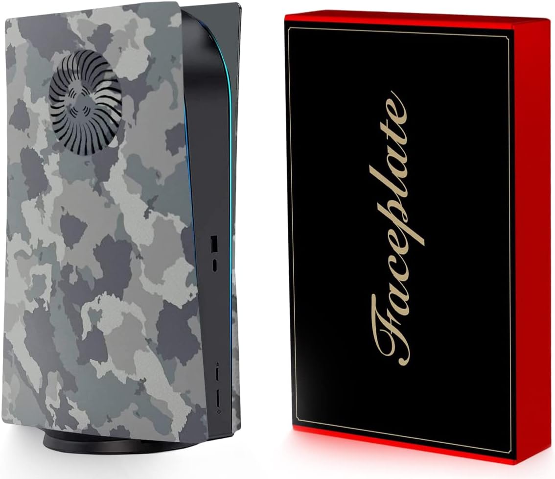 PS5 Cover Plate with Anti-Scratch, Anti-Fingerprint and Airflow Vents - Grey Camouflage Design