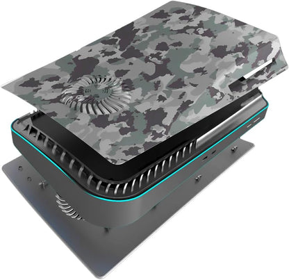 PS5 Cover Plate with Anti-Scratch, Anti-Fingerprint and Airflow Vents - Grey Camouflage Design