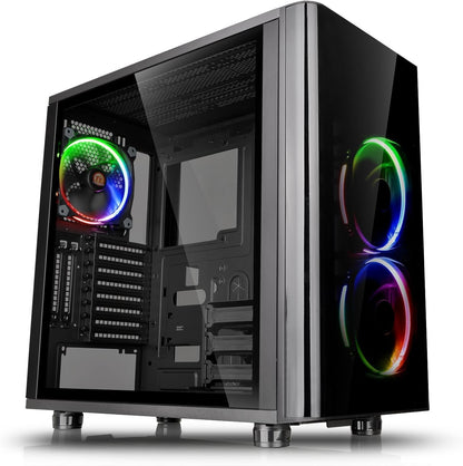 Thermaltake View 31 RGB Dual Tempered Glass SPCC ATX Mid Tower Gaming Computer Case Chassis, 3 RGB LED Ring Fans Pre-installed CA-1H8-00M1WN-01