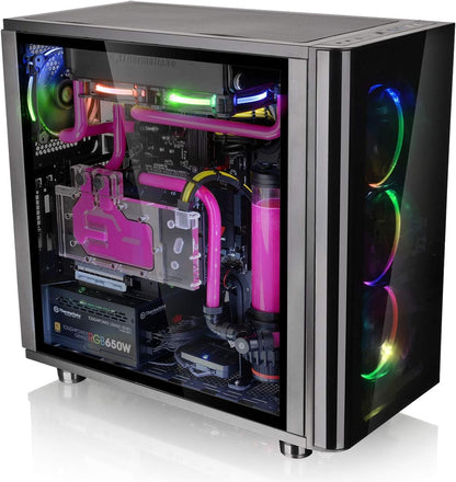 Thermaltake View 31 RGB Dual Tempered Glass SPCC ATX Mid Tower Gaming Computer Case Chassis, 3 RGB LED Ring Fans Pre-installed CA-1H8-00M1WN-01