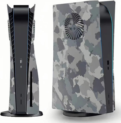 PS5 Cover Plate with Anti-Scratch, Anti-Fingerprint and Airflow Vents - Grey Camouflage Design