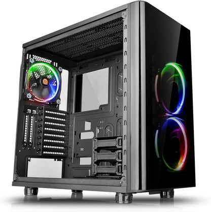 Thermaltake View 31 RGB Dual Tempered Glass SPCC ATX Mid Tower Gaming Computer Case Chassis, 3 RGB LED Ring Fans Pre-installed CA-1H8-00M1WN-01