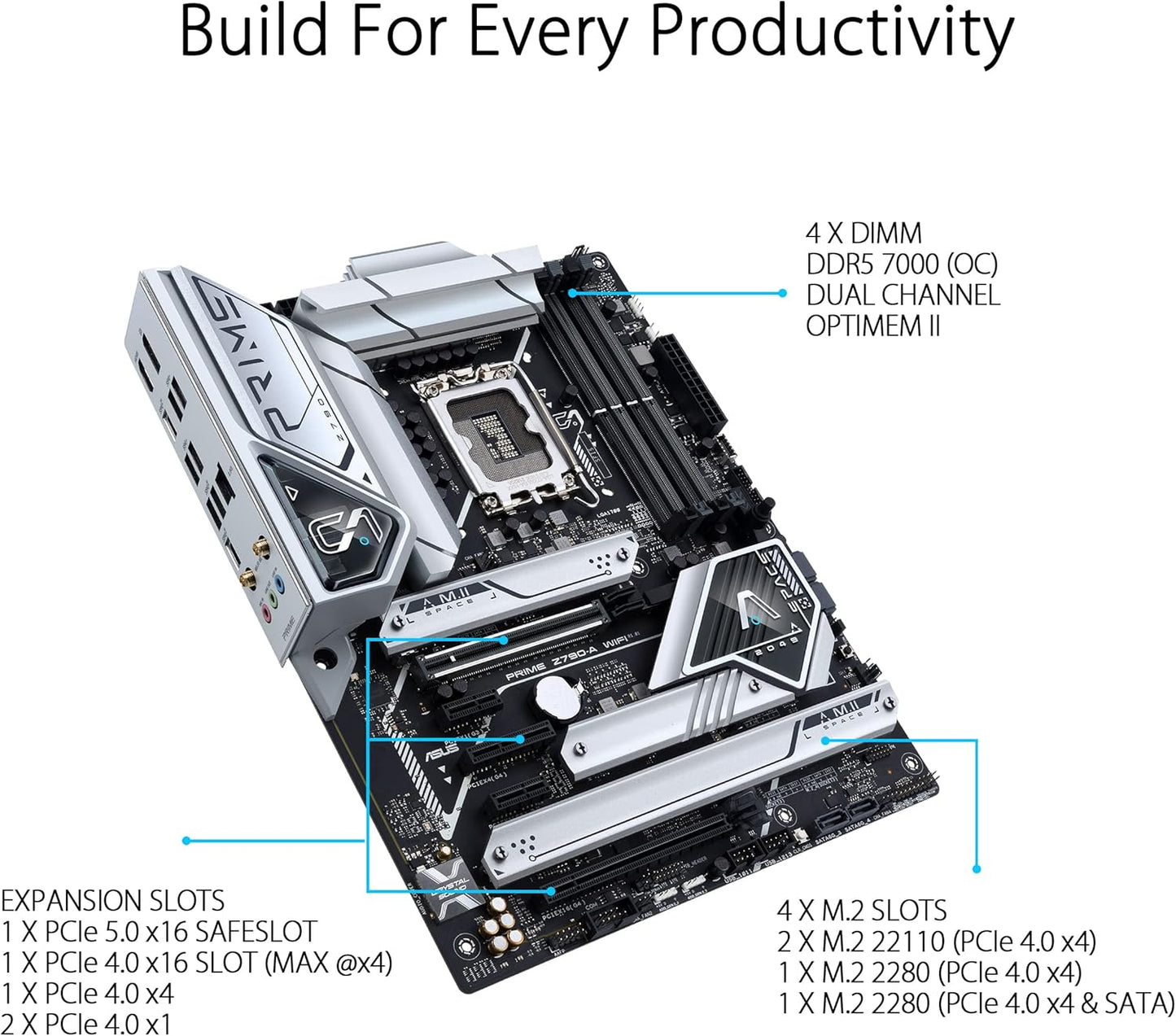 ASUS Prime Z790-A WiFi 6E LGA 1700(Intel 14th,13th&12th) ATX Motherboard (16+1 DrMOS, PCIe 5.0,DDR5,4X M.2 Slots,2.5 Gb LAN,USB 3.2 Gen 2 Front Panel Type-C, Thunderbolt 4/USB4, DP)