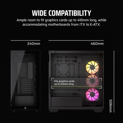 CORSAIR iCUE Link 3500X RGB Mid-Tower ATX PC Case – Panoramic Tempered Glass – 3X CORSAIR iCUE Link RX120 RGB Fans Included – Black