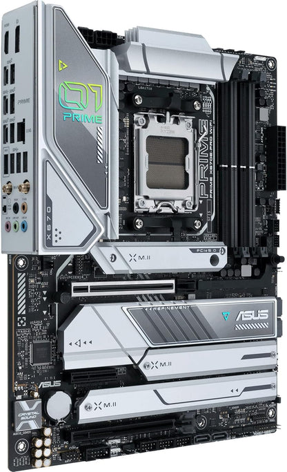 ASUS Prime X670E-PRO WiFi AMD X670 AM5 Ryzen™ Desktop 9000 8000 &amp; 7000 ATX Motherboard with PCIe® 5.0, Four M.2 Slots, DDR5 Slots, USB 3.2 Gen 2x2 Type-C®, USB4® Support, WiFi 6E, and 2.5G Ethernet.