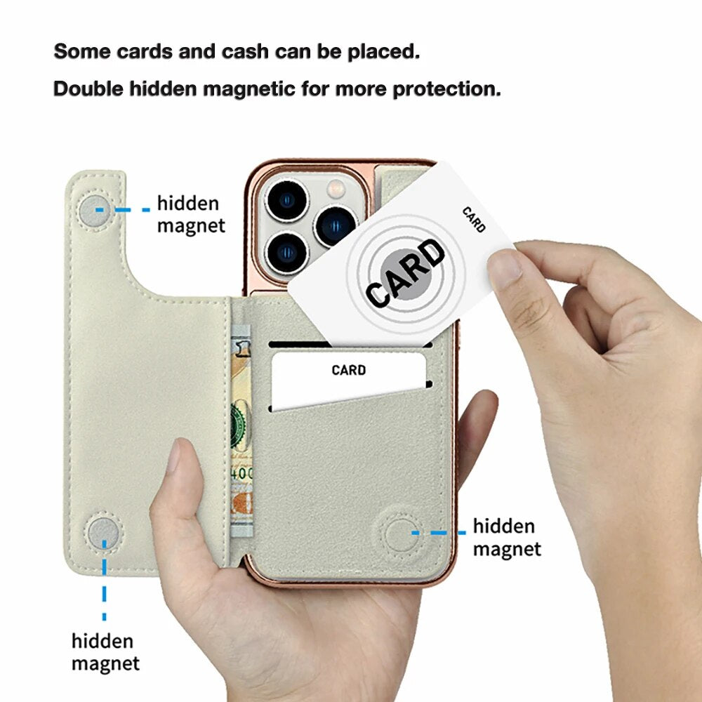 ONEGIF Wallet Leather Case For iPhone 13 14 15 Pro Max Plus Luxury Embroidery Magnetic Flip Card Holder Phone Stand Cover