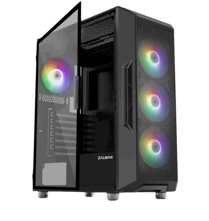 Zalman i3 NEO TG ATX Gaming PC Computer Case - 4 x 120mm Infinity Mirror ARGB Fans - Tempered Glass Front & Side Panel, Black