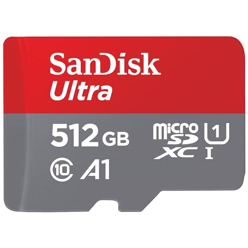 SanDisk 512GB Ultra microSDXC UHS-I Memory Card with Adapter - Up to 150MB/s, C10, U1, Full HD, A1, MicroSD Card - SDSQUAC-512G-GN6MA